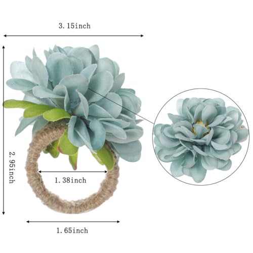 TUAGYMKR Floral Napkin Rings Set of 6,Rustic Rose Napkin Rings Flower Dinner Napkin Holder for Table Decoration (34#Blue) - Image 4