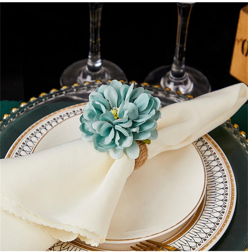 TUAGYMKR Floral Napkin Rings Set of 6,Rustic Rose Napkin Rings Flower Dinner Napkin Holder for Table Decoration (34#Blue) - Image 1