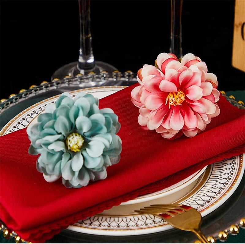 TUAGYMKR Floral Napkin Rings Set of 6,Rustic Rose Napkin Rings Flower Dinner Napkin Holder for Table Decoration (34#Blue) - Image 3