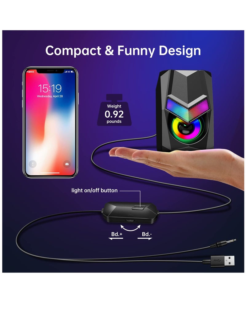 Excefore V20 PC Speakers for Desktop, Mini RGB Computer Speakers, USB Powered 3.5mm Aux Portable Gaming Speakers, Multimedia Speakers for Laptop, Monitor Speakers Plug and Play - Image 5