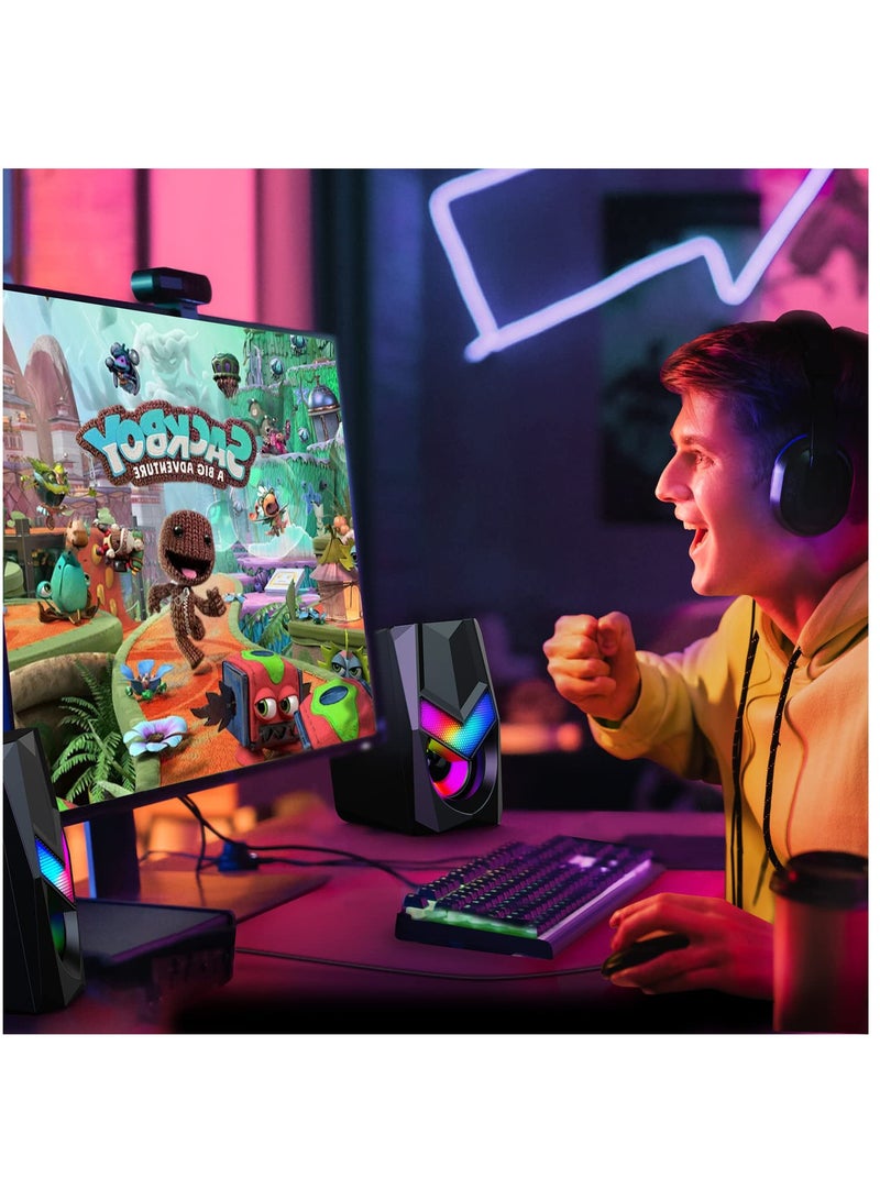 Excefore V20 PC Speakers for Desktop, Mini RGB Computer Speakers, USB Powered 3.5mm Aux Portable Gaming Speakers, Multimedia Speakers for Laptop, Monitor Speakers Plug and Play - Image 3