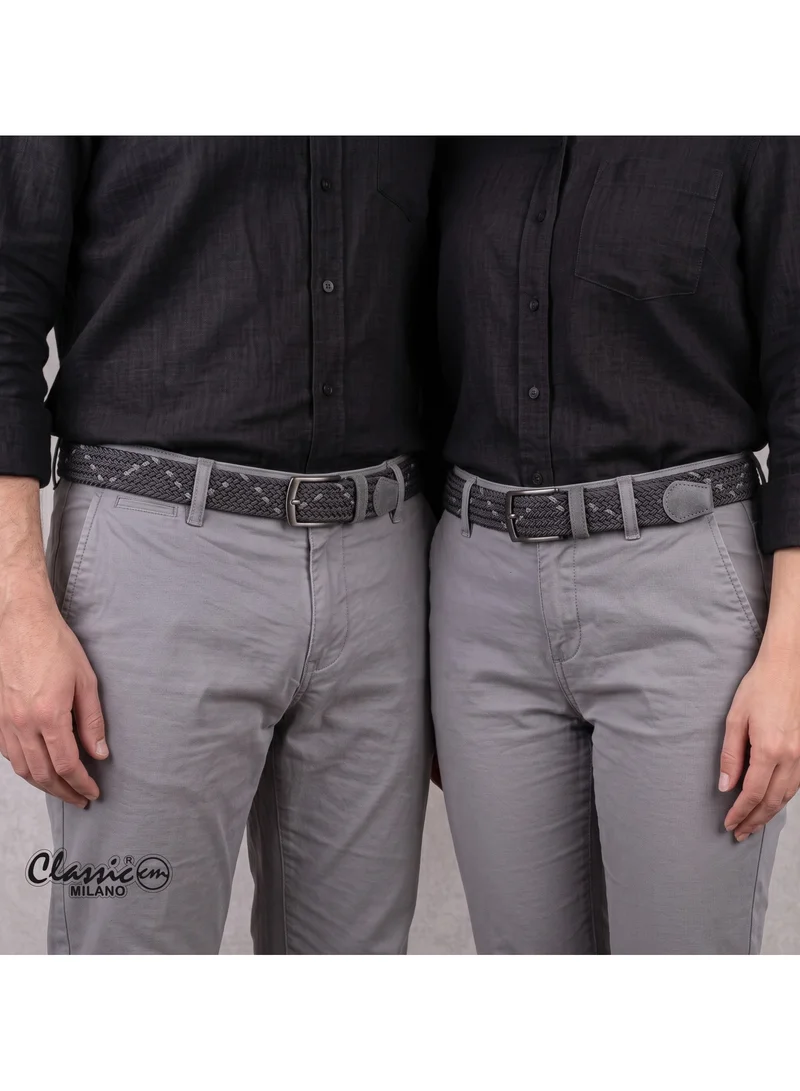 Classic Milano Grey (DWE-316) Classic Milano Braided Cotton Elastic Stretch Belt for Men & Women, Woven Canvas Web Belt with Gift Box, Adjustable Men's Belt | Full Length: 110CM (Free Size - Fits up to the waist of 40 Inches / 100 CM)  | Best Price UAE