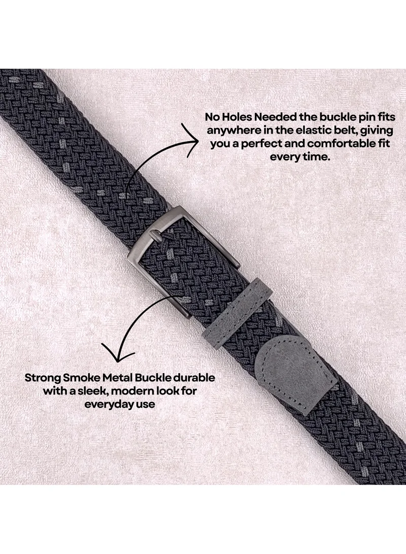 Classic Milano Grey (DWE-316) Classic Milano Braided Cotton Elastic Stretch Belt for Men & Women, Woven Canvas Web Belt with Gift Box, Adjustable Men's Belt | Full Length: 110CM (Free Size - Fits up to the waist of 40 Inches / 100 CM)  | Best Price UAE
