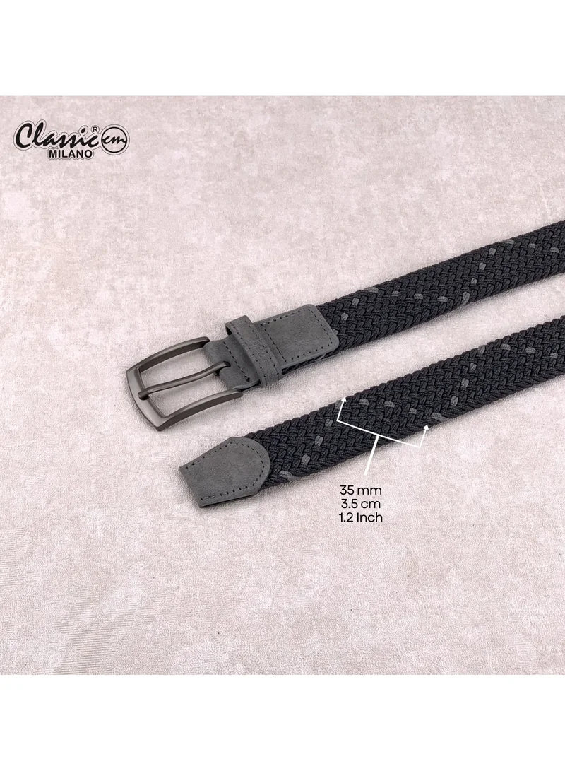 Classic Milano Grey (DWE-316) Classic Milano Braided Cotton Elastic Stretch Belt for Men & Women, Woven Canvas Web Belt with Gift Box, Adjustable Men's Belt | Full Length: 110CM (Free Size - Fits up to the waist of 40 Inches / 100 CM)  | Best Price UAE