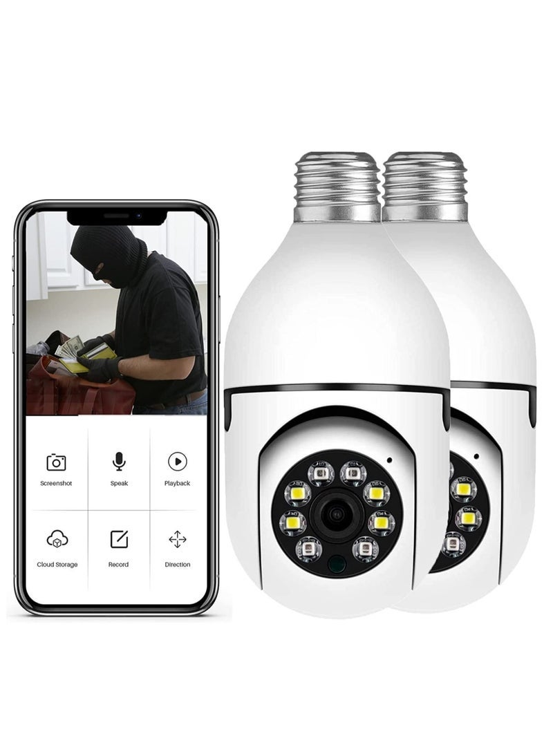 2Pcs Light Bulb Security Camera 2.4GHz & 5G WiFi Outdoor, 1080P E27 Light Socket Security Camera, Indoor 360° Home Security Cameras, Full Color Day and Night, Smart Motion Detection - Image 1