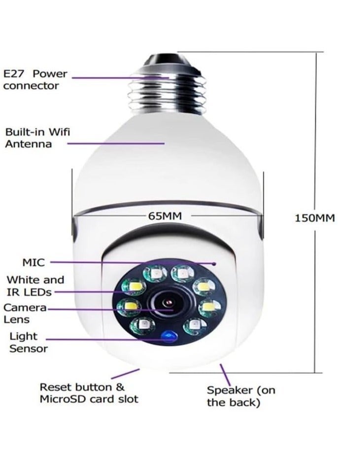 2Pcs Light Bulb Security Camera 2.4GHz & 5G WiFi Outdoor, 1080P E27 Light Socket Security Camera, Indoor 360° Home Security Cameras, Full Color Day and Night, Smart Motion Detection - Image 4