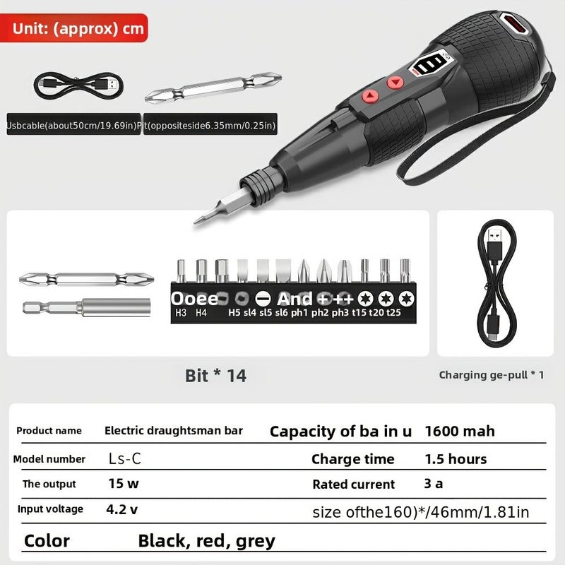 Red Compact Electric Screwdriver with Type C Rechargeable LED Light - Image 2