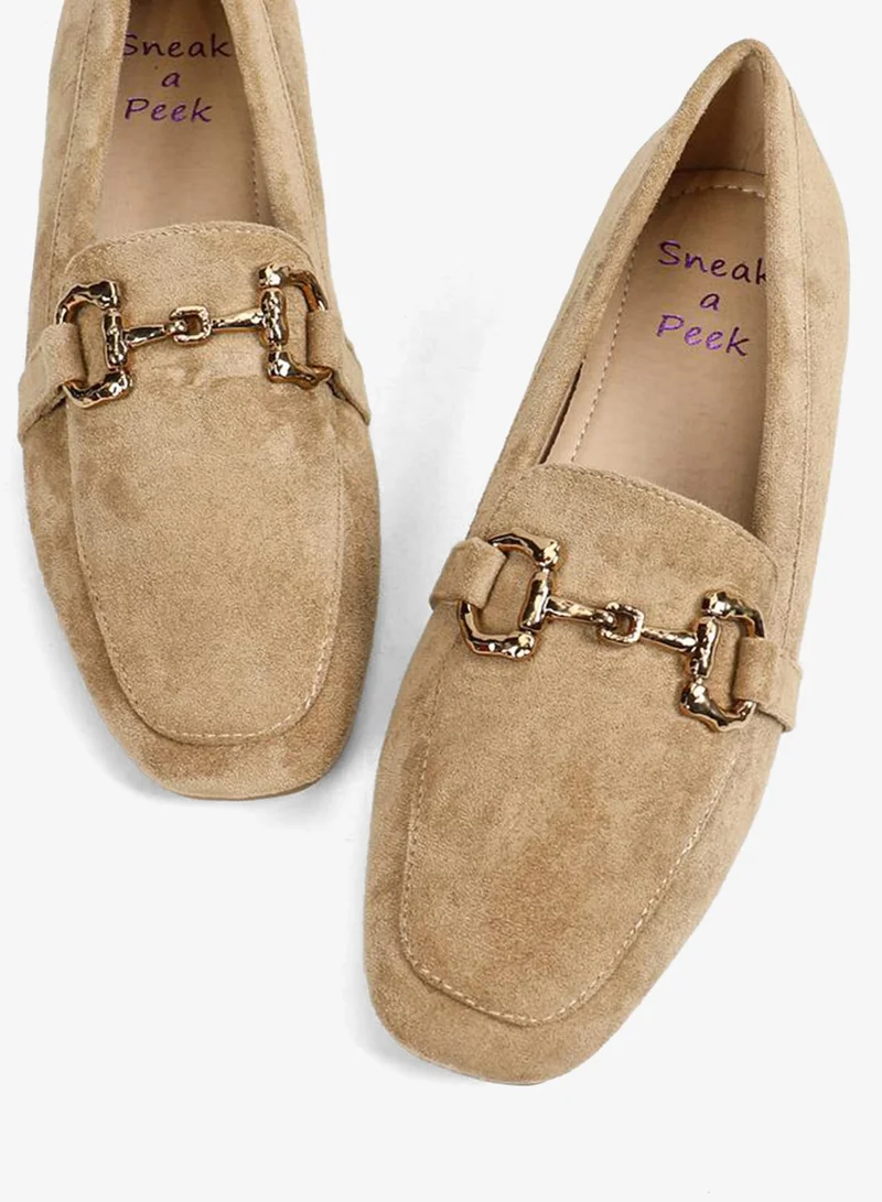 Sneak-a-Peek Metal Chain Accent Suede Look Mules