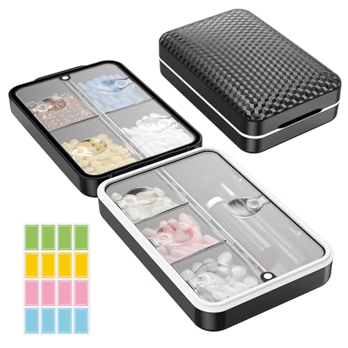 Restree Weekly Pill Organizer, Magnetic Moisture Proof Pill Case, Large Capacity Travel Pill Box with Inner Clear Lid for Vitamins, Supplements, and Daily Medications 8 Compartment (Black) - Image 1