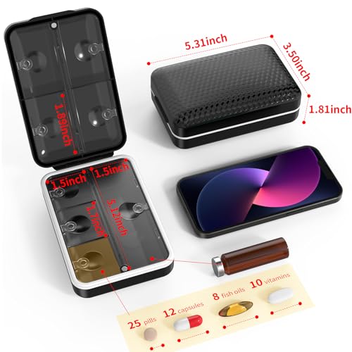 Restree Weekly Pill Organizer, Magnetic Moisture Proof Pill Case, Large Capacity Travel Pill Box with Inner Clear Lid for Vitamins, Supplements, and Daily Medications 8 Compartment (Black) - Image 3