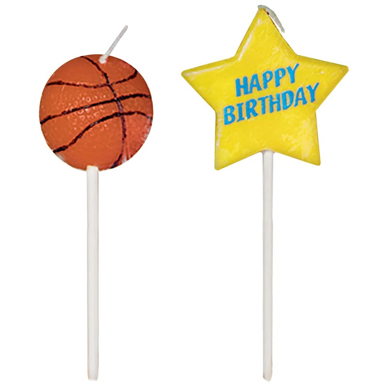 Amscan BasketballThemed Multicolor Wax Birthday Candles  3 6 Pieces  Celebration Cake Topper Picks For Sporty Parties