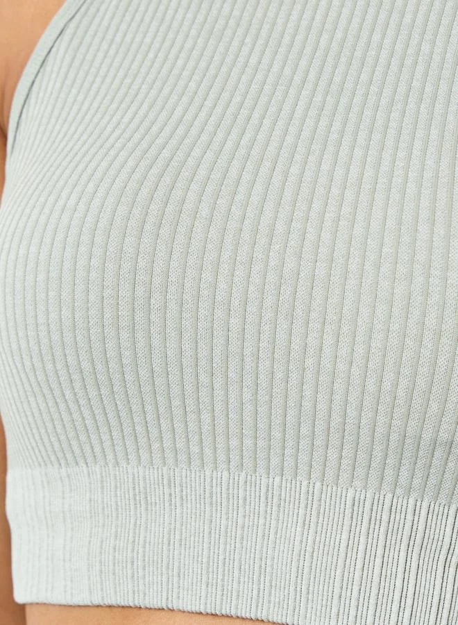 Styli Active  Grey Tonal Jacquard Low Back Sports Bra and Leggings Set for Women | Best Price UAE