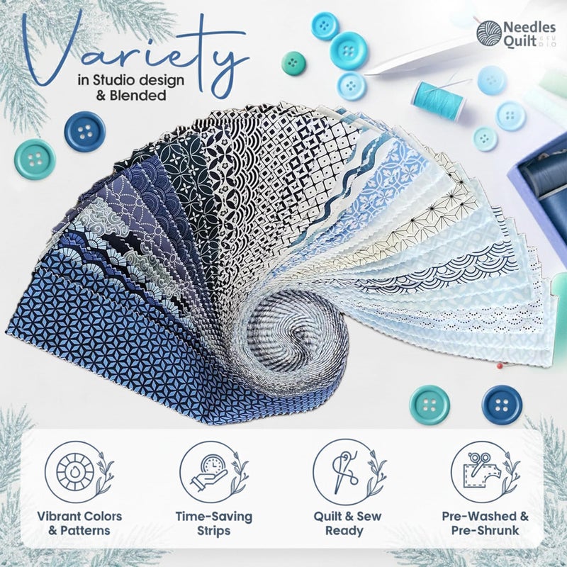 NEEDLES QUILT STUDIO Jelly Roll Fabrics for Quilting Clearance 40 Strip 2.5" x 44" | Cotton Strips Bundles â€“ Perfect Quilting Fabric for Sewing, Precut Quilt Projects, and DIY Crafts (Beach House) - Image 2
