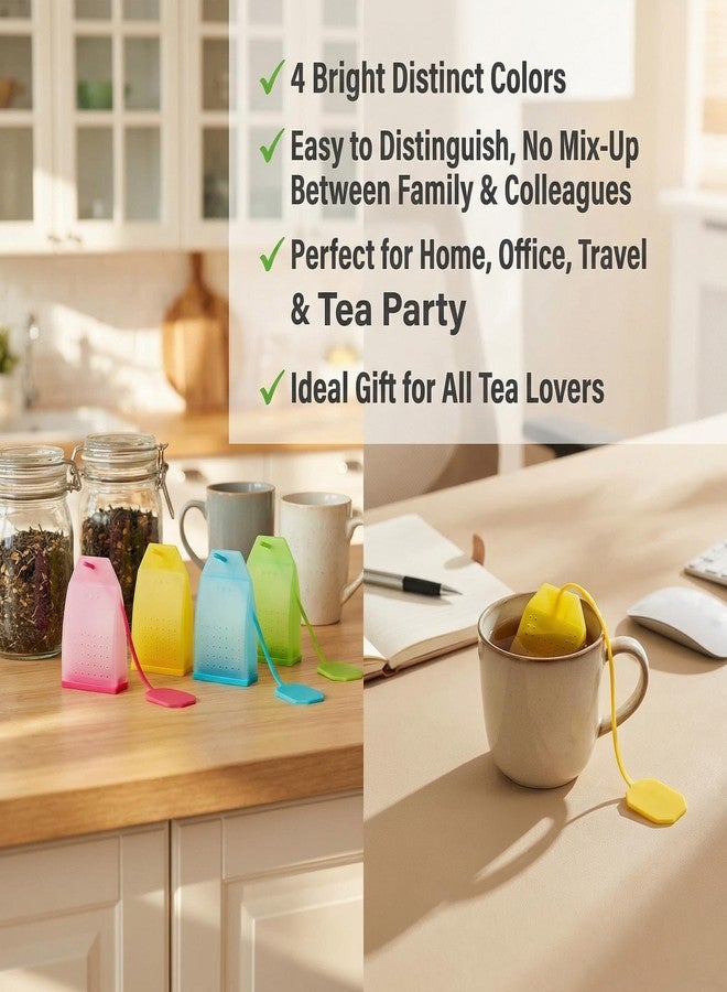 SYBL 4 Pack Reusable Silicone Tea Bags Loose Leaf Tea Infuser Strainer Set Premium Tea Filter with Long Rope for Tea Cups Mugs and Teapots (Colors Random) - Image 3