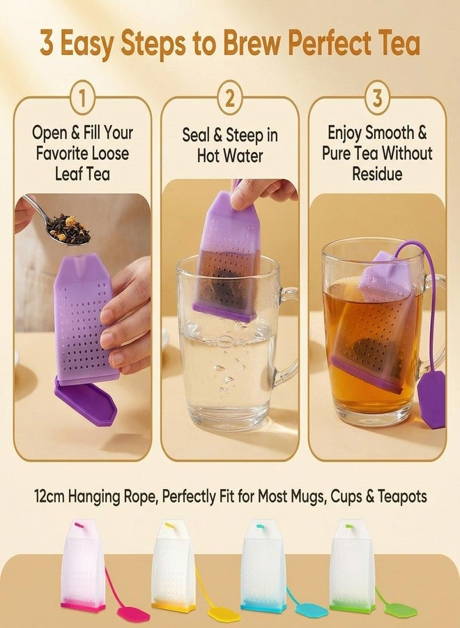 SYBL 4 Pack Reusable Silicone Tea Bags Loose Leaf Tea Infuser Strainer Set Premium Tea Filter with Long Rope for Tea Cups Mugs and Teapots (Colors Random) - Image 2