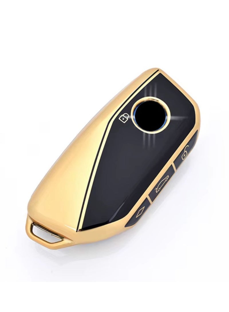 BMW 4 Buttons Key Fob Cover Case with Keychain - Compatible with BM Series 5/7 X1 X5 X6 X7 iX iX3 i5 i7 XM M60 M5 Series - Luxury and Fashion - Gold - Image 1