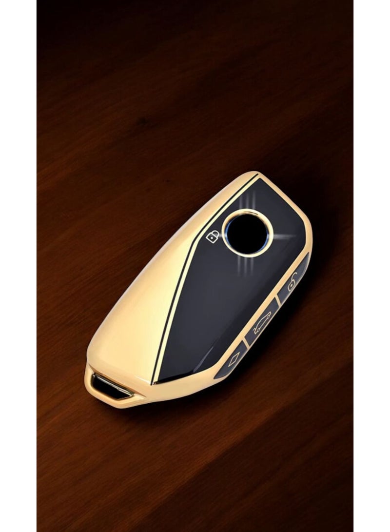 BMW 4 Buttons Key Fob Cover Case with Keychain - Compatible with BM Series 5/7 X1 X5 X6 X7 iX iX3 i5 i7 XM M60 M5 Series - Luxury and Fashion - Gold - Image 2