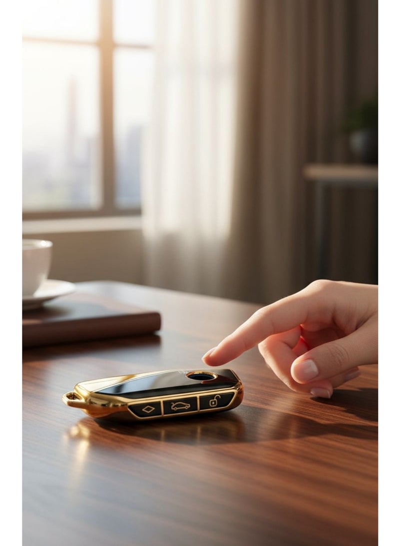 BMW 4 Buttons Key Fob Cover Case with Keychain - Compatible with BM Series 5/7 X1 X5 X6 X7 iX iX3 i5 i7 XM M60 M5 Series - Luxury and Fashion - Gold - Image 3