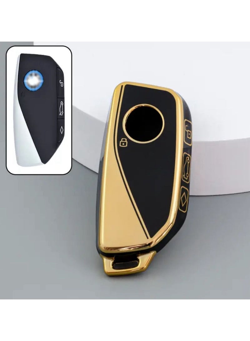BMW 4 Buttons Key Fob Cover Case with Keychain - Compatible with BM Series 5/7 X1 X5 X6 X7 iX iX3 i5 i7 XM M60 M5 Series - Luxury and Fashion - Gold - Image 4
