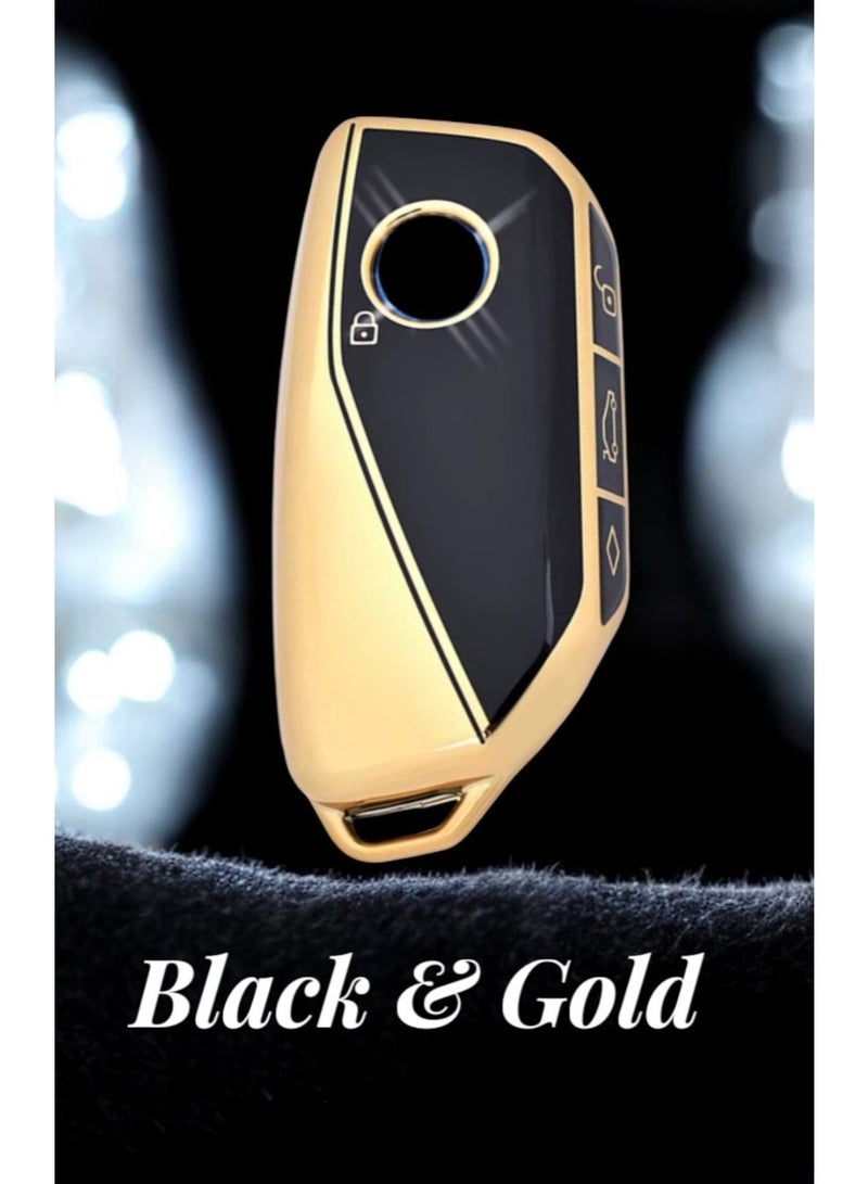 BMW 4 Buttons Key Fob Cover Case with Keychain - Compatible with BM Series 5/7 X1 X5 X6 X7 iX iX3 i5 i7 XM M60 M5 Series - Luxury and Fashion - Gold - Image 5