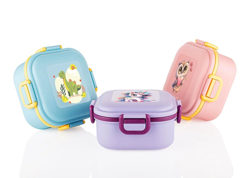 ATTRO Quick Bite Unicorn Magic Lunch Box Box with 3 Compartment Fork & Spoon BPA Free Food Grade Ideal for Kids School, Picnic & Outdoor- 800ml Lavender, Plastic - Image 5