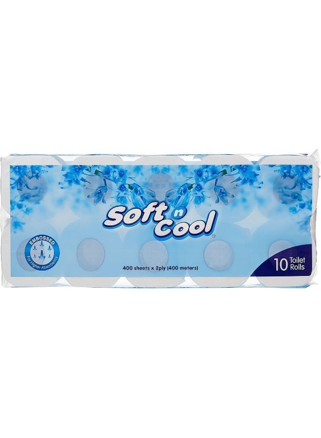 Soft n Cool لفائف مرحاض ناعمة وباردة عالية الامتصاص معقمة ناعمة وقوية 400 ورقة × 2 طبقة 10 لفات - Image 2