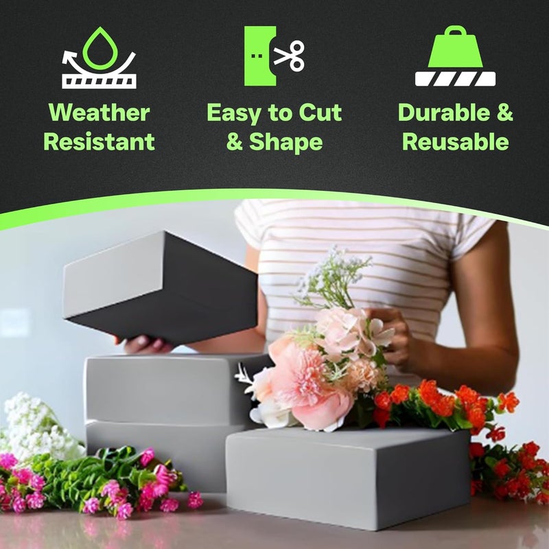 Xcel Floral Foam Blocks - Reusable, Weather Resistant Craft Foam Fresh & Artificial Flower Arrangements, Faux Florist Foam Planters Florist Supplies (Gray 7" x 7" x 3" - 4 Pack) - Image 2
