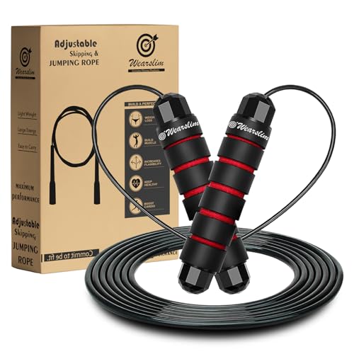 Wearslim Professional Skipping Rope for Men & Women with Ball Bearings Rapid Speed weighted Jump Rope Cable & 6” Memory Foam Handles Tangle-Free Jumping Rope for Kids - Black & Red - Image 3