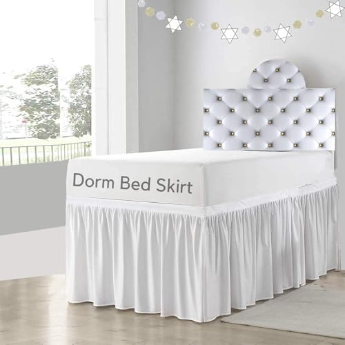 Cottingon Dorm Room Bed Skirt, 100% Microfiber, White, Twin XL-36'' Drop - Image 1