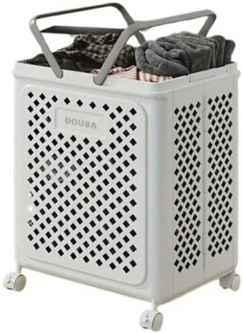 Multi-purpose laundry basket - reinforced plastic - with 2 handles and 4 wheels - foldable and easy to store Q