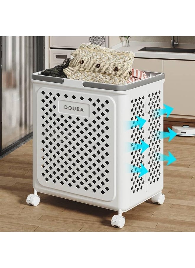 Multi-purpose laundry basket - reinforced plastic - with 2 handles and 4 wheels - foldable and easy to store Q
