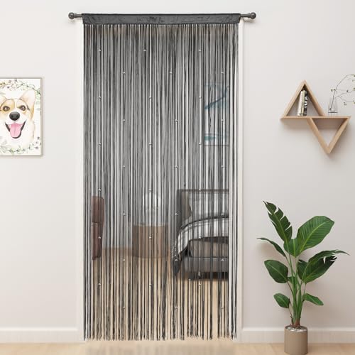 YIIBAII Beaded Curtain Beaded Curtains for Doorways Crystals Suitable for Interior Hanging Decoration and Partitions Closet Curtains (39"x79", Grey) - Image 1