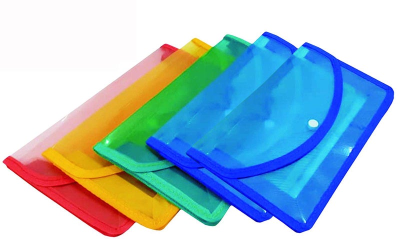 GreatDio® Heavy Plastic Flexi Button Bag Cheque Book Holder/Document Holder/Passbook Holder 6 INCH X 10 INCH (Pack of 5) - Multicolour - Image 2