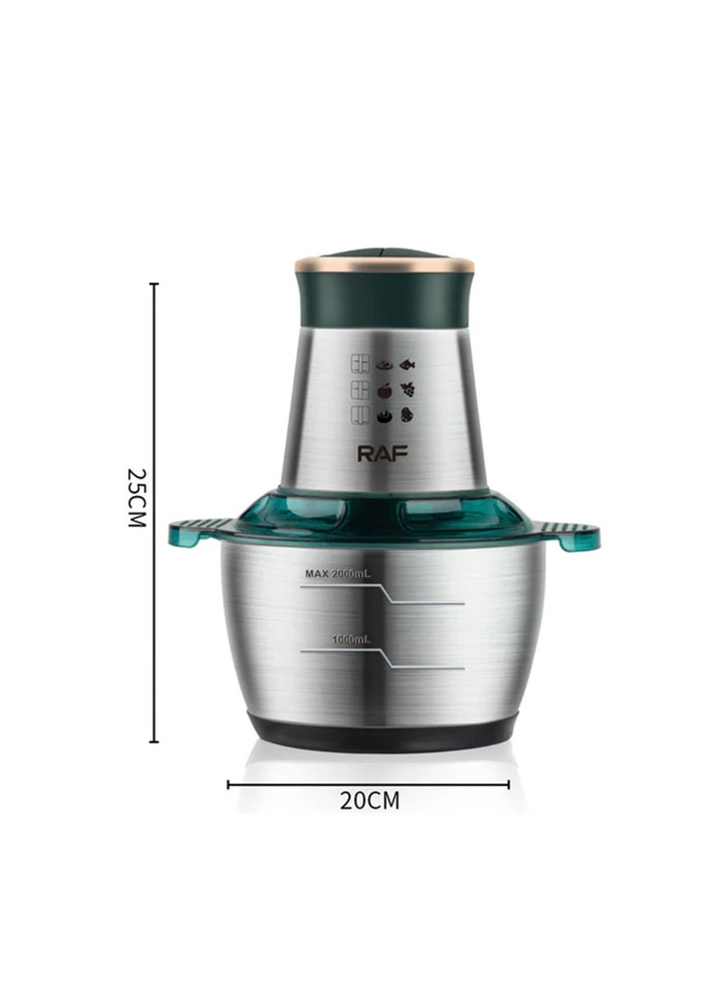 RAF - Stainless Steel Food Processor, Stalis Bowl, 1000 Watt, 2 Liters, Powerful R.7029 Motor Chops Vegetables, Grinds Meats and Processes Sauces Quickly - Image 1