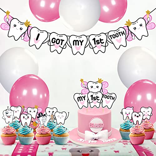 Zyozique 37 Piece -I Got My First Tooth Decoration-First Tooth Decoration-First Tooth Decoration Items for Baby-My First Tooth Decoration-1st tooth photoshoot decoration-Colour Pink - Image 4