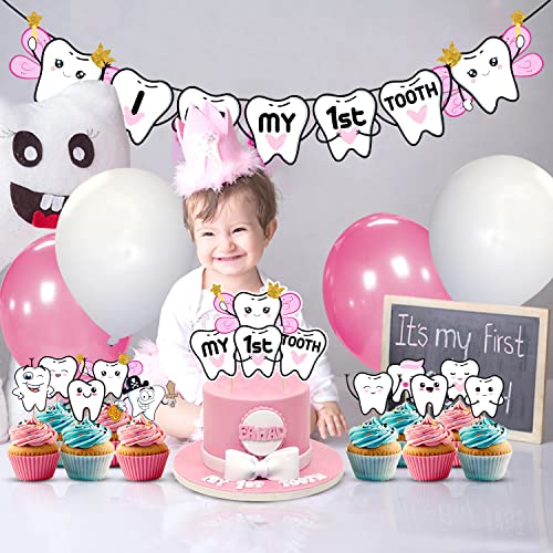 Zyozique 37 Piece -I Got My First Tooth Decoration-First Tooth Decoration-First Tooth Decoration Items for Baby-My First Tooth Decoration-1st tooth photoshoot decoration-Colour Pink - Image 3