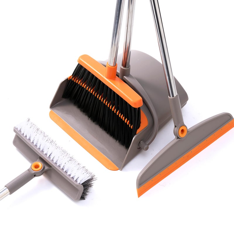 Duitwell Multifunction 3in1 Broom and Dustpan Silicone broom Squeegee and Scrub Brush Set with Long Adjustable Handle for Indoor Outdoor Sweeping and Scrubbing Ideal for Pet Hair Liquids Spills and Dirt - Image 2