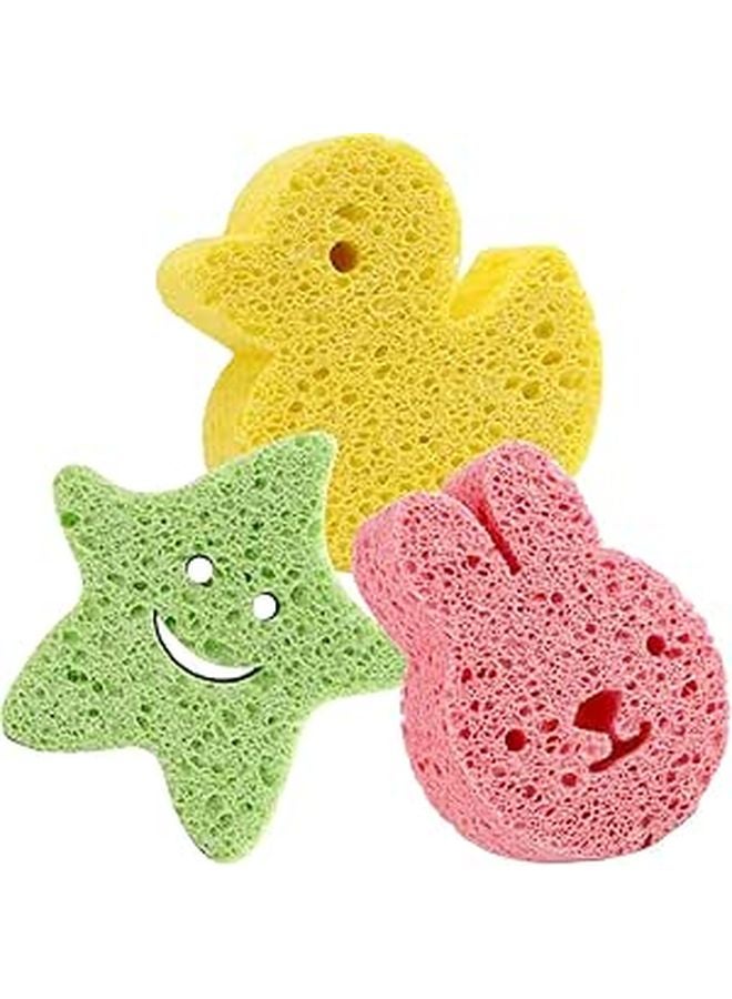 Soft Bath Sponges 3 Pack Cute Duck Bunny Wood Pulp Shower Scrubbers - Image 1