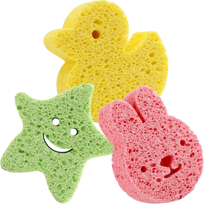 Soft Bath Sponges 3 Pack Cute Duck Bunny Wood Pulp Shower Scrubbers - Image 2