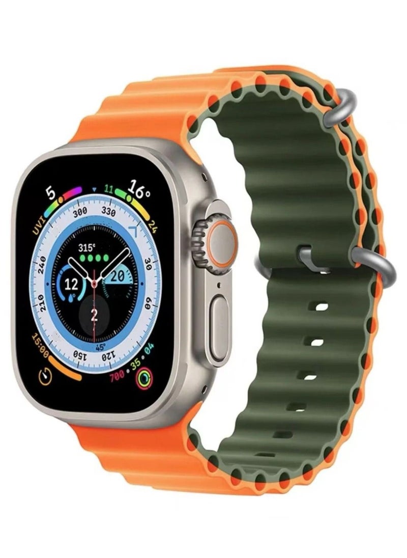 Ocean - Silicone Rubber Watch Band Strap for Apple Watch Ultra 44mm/45mm/49mm Dual Colored Orange/Green - Image 1