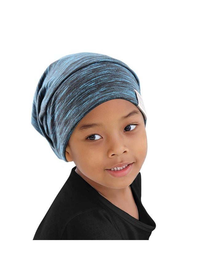 ELIHAIR Kids Beanie Sleep Hats Bonnet for Night Sleeping Cap Silky Lined Satin Bonnet with Adjustable Elastic Band for Teens Toddler Child Natural Curly Frizzy Hair Cover(Blue Black) - Image 1