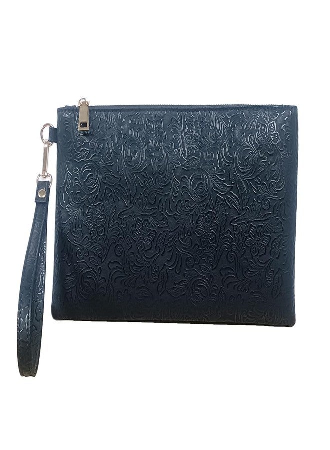 NIGEDU Elegant Floral Embossed Wristlet Clutch Purse Bag PU Leather Medium Size Female Clutches with Wrist Strap (Black) - Image 1