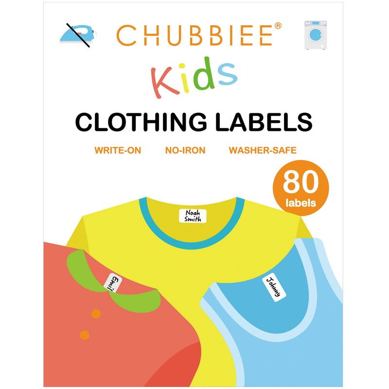 CHUBBIEE ملصقات ملابس الأطفال متعددة الاستخدامات بدون كي، ملصقات قماش ذاتية اللصق للكتابة، مناسبة للمخيم، المدرسة، دار الرعاية، رعاية المسنين، الألعاب، التنظيم، آمنة في الغسالة والمجفف، عبوة من 80 - Image 1