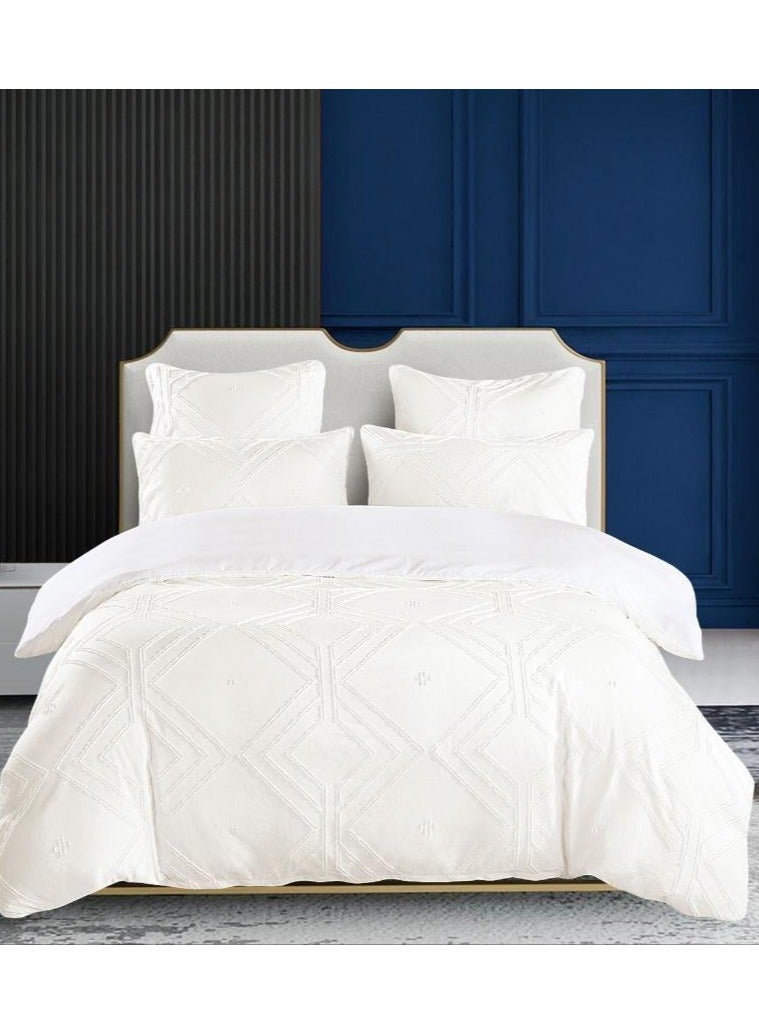 Comfy طقم لحاف مريح مكون من 6 قطع من القطن بمقاس كينج مطرز باللون الأبيض