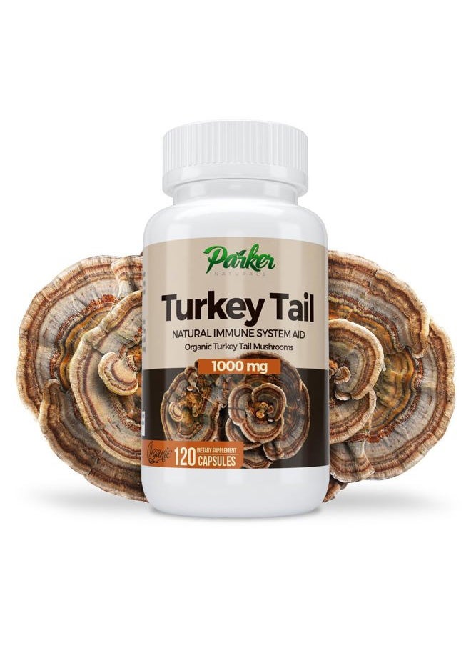 Parker Naturals - Turkey Tail Mushroom Capsules - Organic Mushroom Supplement for Immune System Health Support - 1000 mg Premium Supplements - 120 Capsules - Image 1
