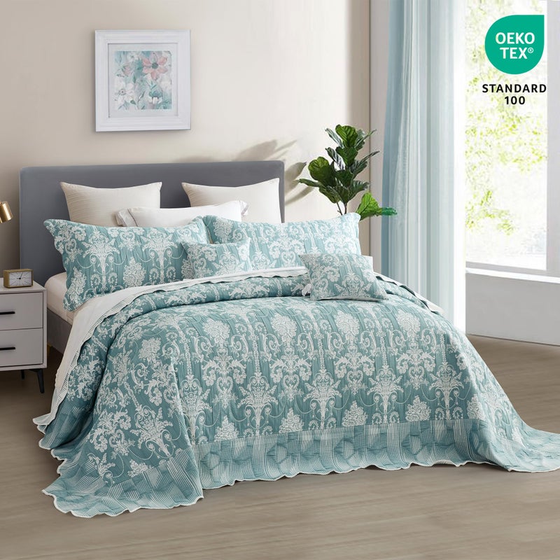 Blythease Oversized King Bedspread 128x120 Extra Wide, Jacquard Matelasse Damask Pattern Design, Lightweight, Reversible, 5 Piece, 100% Microfiber, Green - Image 4