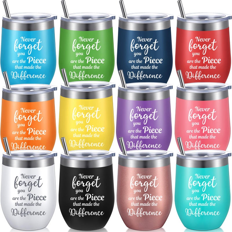 Sieral 12 Pcs Thank You Gifts for Women Appreciation Wine Tumbler for Employee Teacher Inspirational Birthday Graduation Gift You Are Awesomesister with Straw Stainless Steel 12 oz Vivid Style