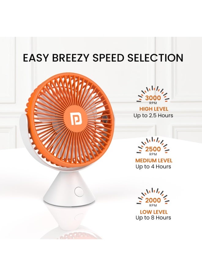 Portronics Aero Breeze Portable table Fan 178mm, USB Rechargeable Fan, 3 Speed Airflow, Battery Powered Silent Operation, 4 Hours Back Up, 360° Rotatable USB Fan, BLDC Fan for Kitchen,Office,Home - Image 3
