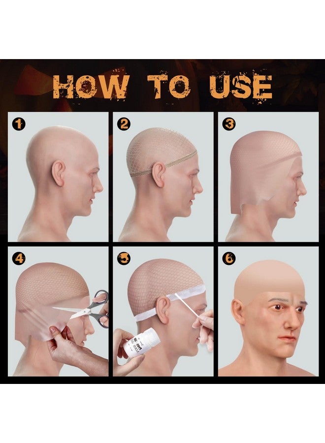 بامينفي مجموعة مكياج Paminify Halloween Latex Bald Cap SFX، قبعة شعر مستعار صلعاء مع لاصق أكريليك قائم على الماء للجلد (غراء ربط الجلد) للرجال البالغين، مثالية للأزياء والتنكر والمسرح - Image 4