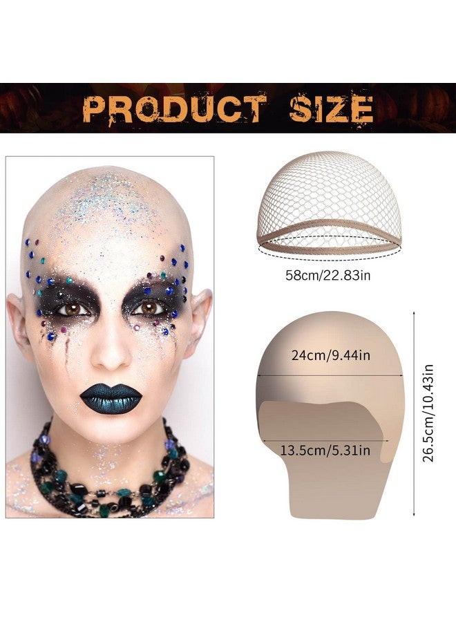 بامينفي مجموعة مكياج Paminify Halloween Latex Bald Cap SFX، قبعة شعر مستعار صلعاء مع لاصق أكريليك قائم على الماء للجلد (غراء ربط الجلد) للرجال البالغين، مثالية للأزياء والتنكر والمسرح - Image 2